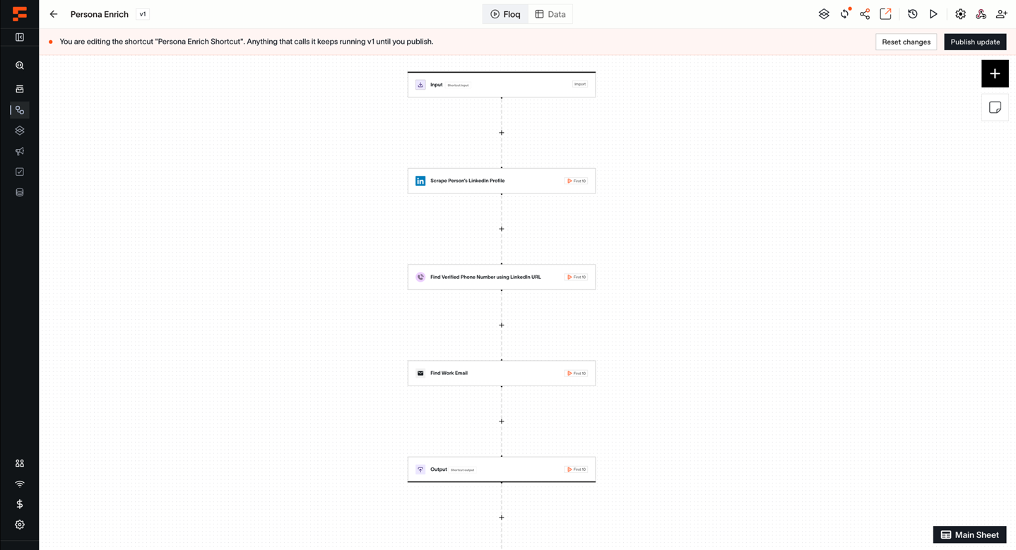 The unpublished-changes banner under the builder header, with its Reset changes and Publish update buttons