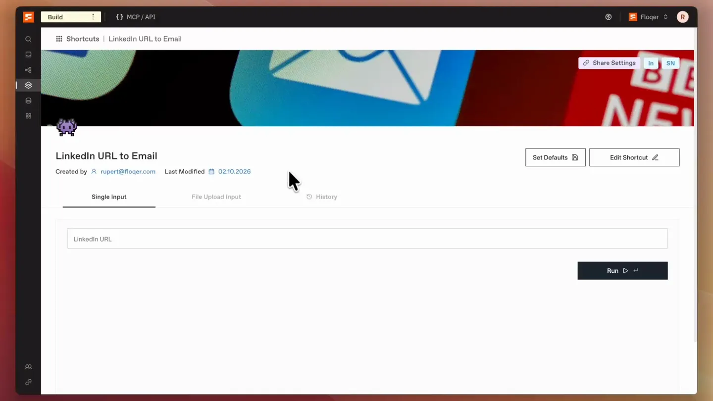 Opening History > File Upload Runs on the shortcut in Floqer and viewing the batch's runs with Download CSV